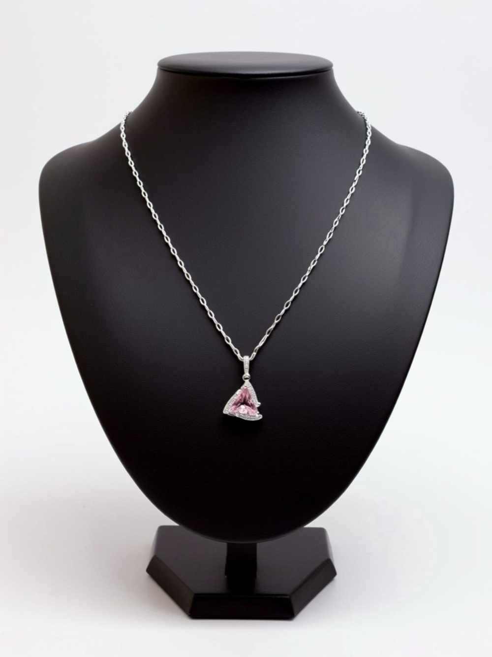 Sterling Silver Pink Crystal Pendant Necklace - Women Jewelry stainless steel.